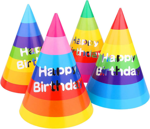 Rainbow Cone Party Hats for Kids & Adults - 12 Pack, 8 inch for Birthday Parties & Classroom Decorations