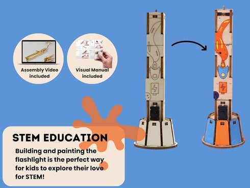 DIY Wooden Flashlight STEM Kit for Kids Aged 6-10, Battery-Operated Educational Science Experiment Kit