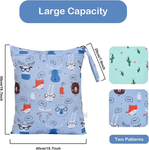 2Pcs 16x20 inch 176 OTraki Waterproof Wet Dry Bags Wet Bag for Baby, Swimsuit, Cloth Diaper, Daycare With Zippered
