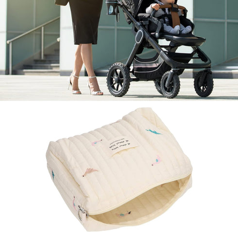Stroller Organizer Bag, Large Capacity Cotton Diaper Caddy with Zipper, Baby Essentials Storage Pouch for Travel