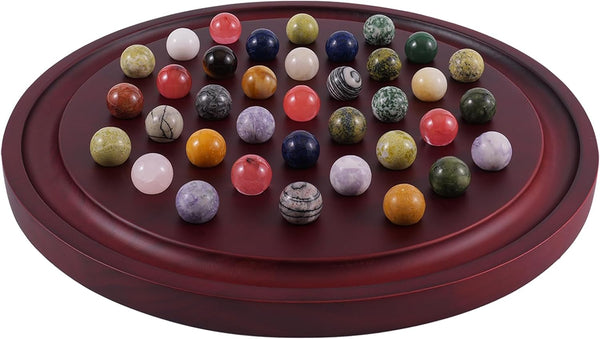 HOROW 12.6 Inches Large Marble Solitaire Board Game Wooden Classic Natural Stone
