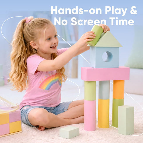 Set 34 3-5 of Jumbo Large Foam Blocks for Toddlers - Stacking Soft Blocks for Kids with Shapes & Colors Learning