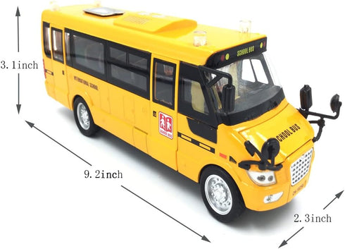9" Pull Back School Bus with Light Up & Sounds, Die-cast Metal Toy Vehicle