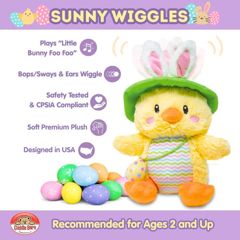 14" Cuddle Barn Animated Easter Chick Plush - Sunny Wiggles | Moves, Sways, Bunny Ears Wiggle to Music | Plays Song