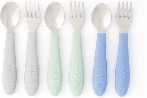 Elk and Friends Kids Silverware, Silicone Handle Flatware, Safe Toddler Utensils, Baby Spoons and Forks, Stainless