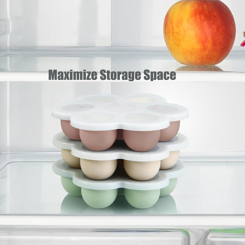 PandaEar 3 Pack Baby Food Freezer Tray with Lids, Silicone Baby Fruit Food Feeder Teether Tray, Baby Food Storage Container Ice Cube Tray Maker for Homemade Baby Food (Pink/Green/Linen)