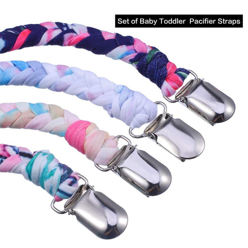 4 Pieces Pacifier Clips - Universal Pacifier Holder for Infant Boys and Girls, Hand-Made Braided Leash