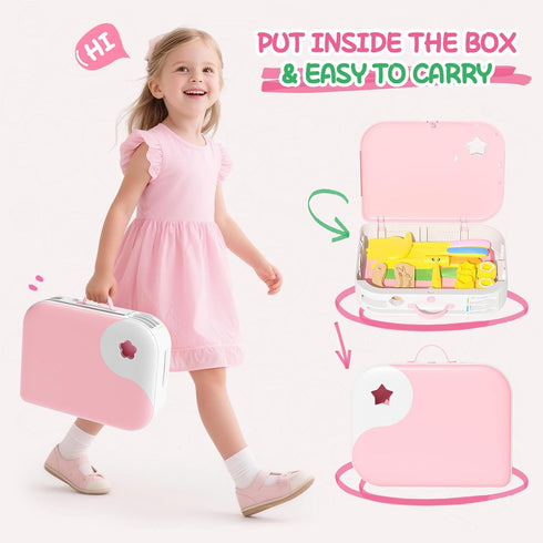 Set 3 4 5 6 7 8 Kids Kitchen Knife for Real Cooking with Storage Box Pink, Montessori Kitchen Toy with Cutting Board