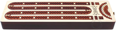 2 Track Continuous Cribbage Board - Inlaid in Bloodwood, Size: 12.5 Inches with Storage Drawer for Pegs and Score