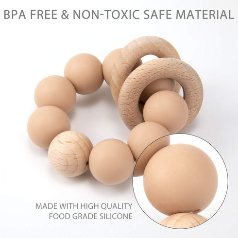 Silicone Baby Teether | Food Grade Silicone & Beech Baby Teething Toy | BPA Free (Black)