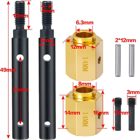 RCLIONS Steel Stub Axle with Brass Extended Wheel Hubs Hex +14mm for TRX4 1/10th RC Crawler Car
