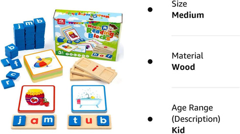 Coogam Wooden Short Vowel Reading Letters Sorting Spelling Games, CVC Words Learning Flashcards for Kids 3-5