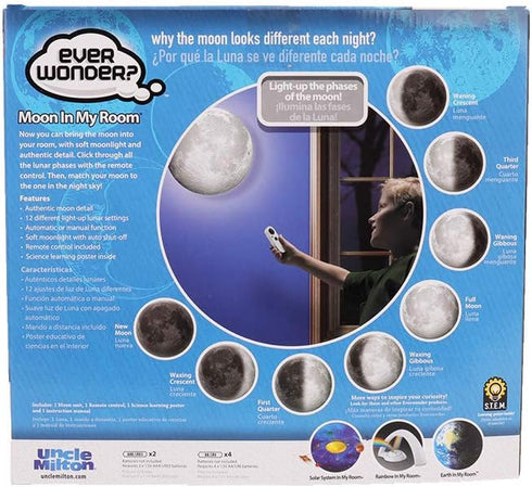 12 6+ Uncle Milton Moon in My Room - Light-Up Lunar Phases, Remote Control or Automatic, STEM Toy, Great Gift for Boys