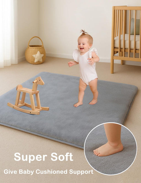 Lansber 50X 50 1.2" Thick Padded Baby Floor Play Mat Cushioned Velvet Surface Non Slip Bottom High Density Foam Safe