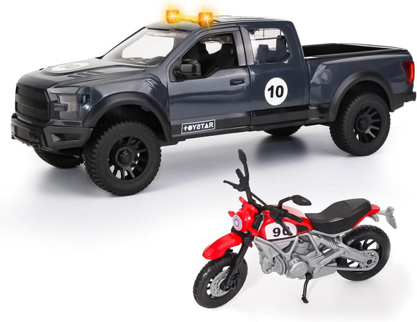 Pickup Truck Toy with Motorcycle, Featuring Lights and Sound Effects,Toy Car with
