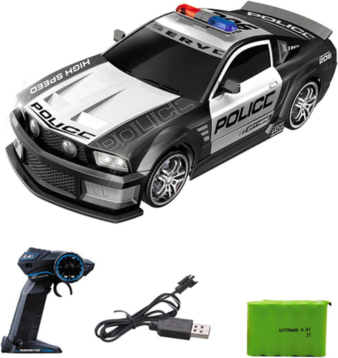 GoolRC 1:12 Scale RC Drift Car 2.4GHz Remote Control Police Car with Lights Siren 4WD High Speed Racing Toy