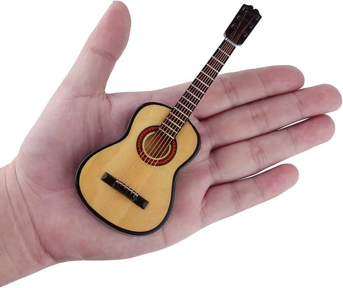 Wooden Miniature Guitar with Stand and Case, Collectible Figurines Dollhouse Accessories Model Home Decoration