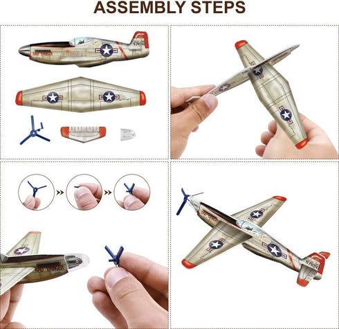 24 Pack War Glider Planes – Toy Glider Plane with 6 Different Designs, Easy Assembly, Party Favors for Kids, Birthday &