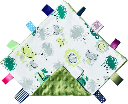 Cute Green Frog Baby Tags Blanket, Soft Toddler Security Blanket with Tags, Ideal Baby Gift