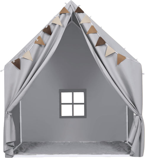 Kids Play Tent with Padded Mat & Star LED Lights for Ages 4-10, Large Indoor Play Room House Tent for Toddler Children