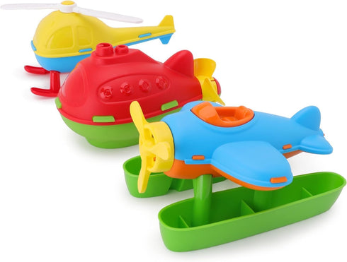 Toyland Pack 3 18 of Floating Water, Bathtub, and Pool Toys for Kids Months Plus - Helicopter, Submarine & Seaplane