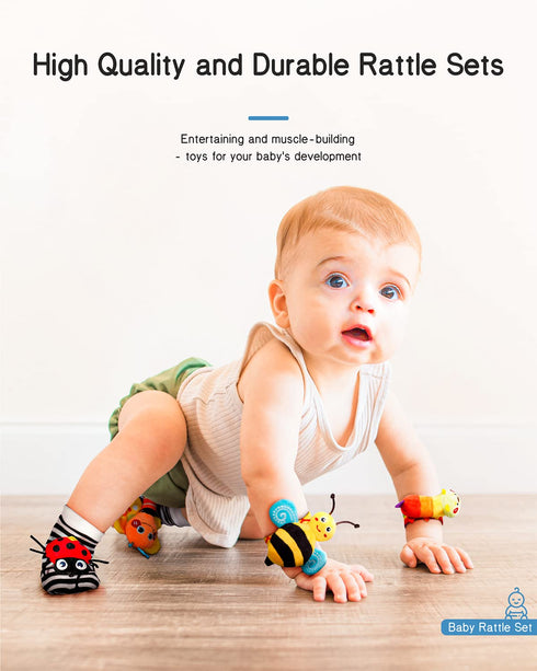 Infinno Baby Wrist Rattle Socks and Foot Finder Set, Perfect Toys for 0-12 Months Newborn Boys and Girls, Garden Bug