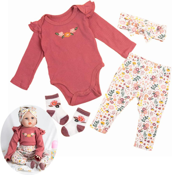 Reborn Baby Dolls Clothes 24inch Outfits Accessories 4pcs Set for 22"-24" Reborn Baby Girl Dolls