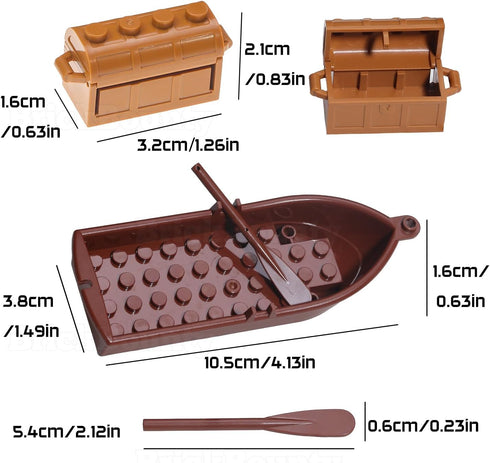 220 Pcs Pirate Treasure Money Parts Building Blocks, Expedition Wooden Boats Treasure-Maps, Cash Chests with Gold