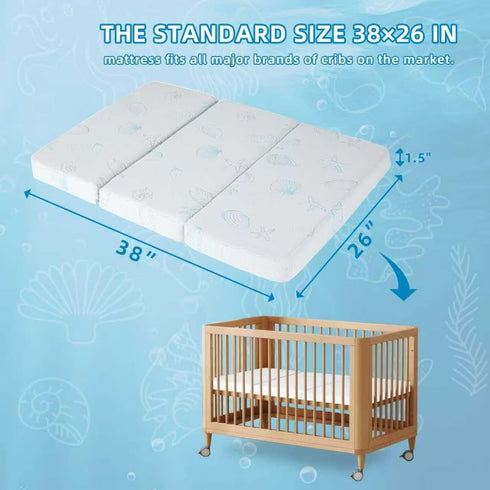 HDJOAPS Pack 38"x26"x1.5" Pack and Play Mattress, Tri-Fold n Play Mattress with Travel Bag, Crib Mattress Pad with Soft