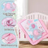 Set 4 Set Elephant Crib Bedding for Girls, Pieces Nursery Including Quilt/Fitted Sheet/Crib Skirt/Diaper Bag