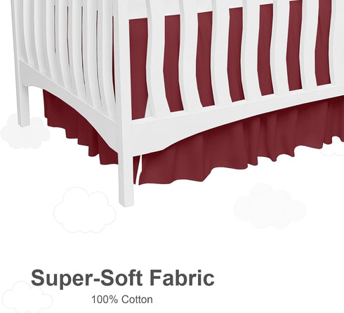 MD Home Decore 100% 28x52, 14" Crib Bed Skirt Dust Ruffle with Split Corners, Cotton, Burgundy Nursery Crib Skirt