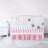 Pink Crib Skirt Pleated with White Pompoms, 14" Drop Bedding Dust Ruffle for Girls, Fade Resistant Machine Wash