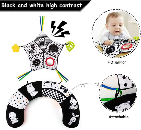 teytoy Tummy Time Pillow with Crinkle Mat & Teethers, Black and White High Contrast Baby Toys for Infant Newborn