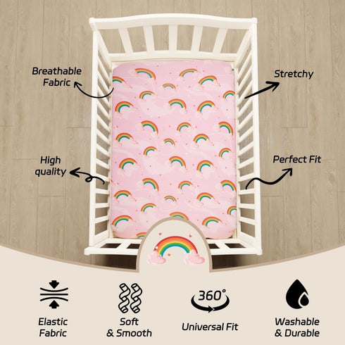Jola's House 4 Pack Set Soft Baby Girl N Play Sheets for Mini Crib Mattress Unicron Rainbow Heart Cute Neutral