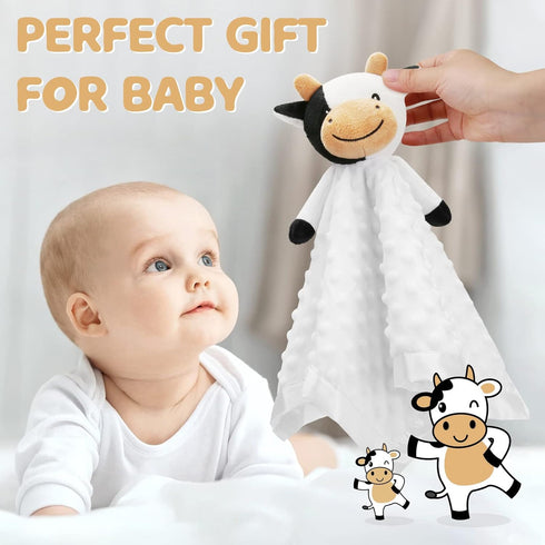 16 Inch Pro Goleem Cow Security Blanket Soft Loveys for Babies for Boys and Girls Newborn Lovie Infant Blankie Cow Baby