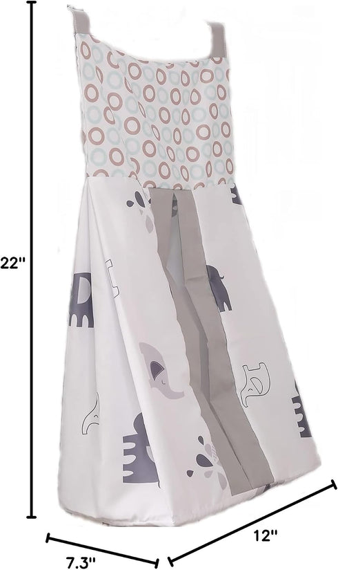 CribMATE Gray Elephant Diaper Bag Nursery Crib Hanging Diaper Organizer for Elephant Colletction