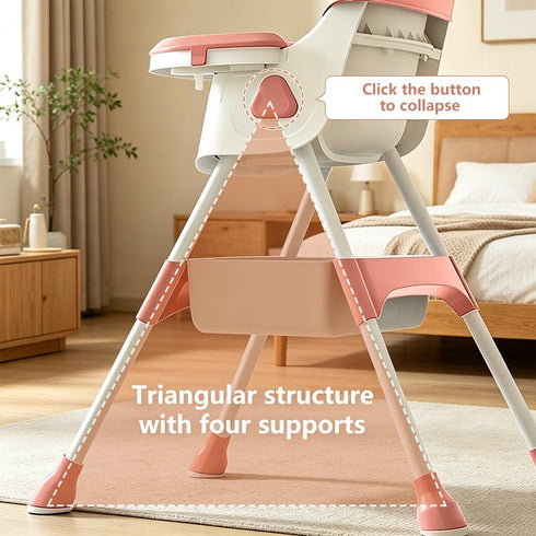 Virplik Portable Baby High Chair for Babies & Toddlers, Easy-Clean Multi-Use Feeding Chair with Lockable Wheels & Toy