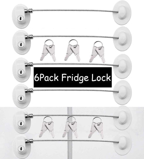 6 Pack Refrigerator Locks with 12 Keys - Child Safety Fridge Lock, Mini Fridge Lock, File Drawer Lock, Toilet Seat Lock