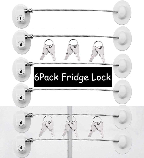 6 Pack Refrigerator Locks with 12 Keys - Child Safety Fridge Lock, Mini Fridge Lock, File Drawer Lock, Toilet Seat Lock
