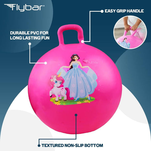Flybar Hopper Ball for Kids - Bouncy Ball with Handle, Durable Bouncy Balls, Indoor and Outdoor Toy, Pump Included,
