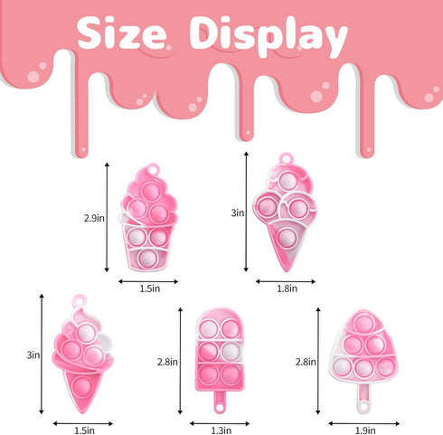 25Pcs Mini Ice Cream Pop Keychain Fidget Toys, Ice Cream Party Favors Supplies, Silicone Mini Pop Toys Birthday