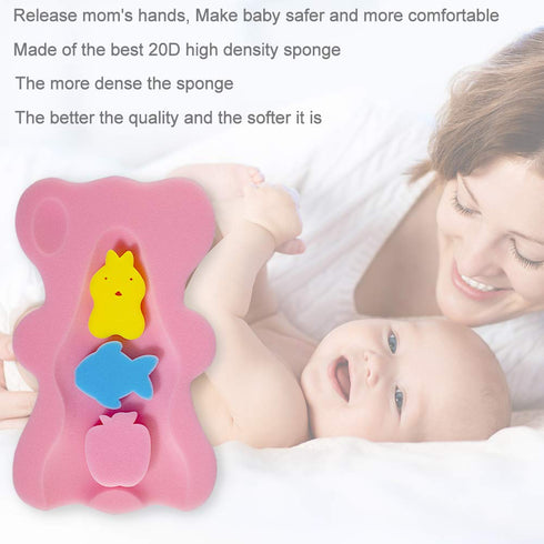 HALLO Soft Infant Bath Sponge, Skid Proof Baby Bath Mat, Newborn Odor Free (Pink)