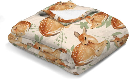 Cute Woodland Deer Green Leaves Baby Blanket for Boys Girls Baby Animal Flannel Soft Swaddle Blanket Receiving Blankets for Newborn Nursery Toddler Bed Blanket Stroller Crib Daycare Playmat 30x40 by Hwmmbh