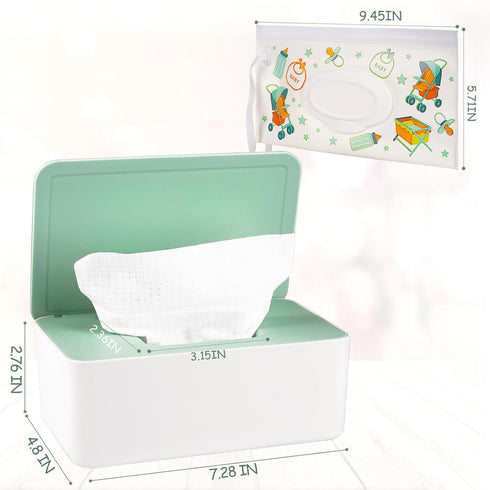 Diaper Wipes Dispenser Holder, Keeps Wipes Fresh Tissue Container with Lid (Green)