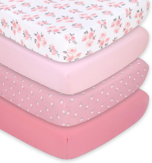 The Peanutshell 4-Pack Fitted Crib Sheet Set - Super Soft & Breathable