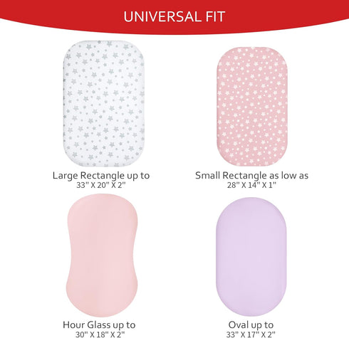 Set 4 Pack Bassinet Sheets for Baby Girl, Universal Fit for Oval, Hourglass and Rectangular Mattress, Pink