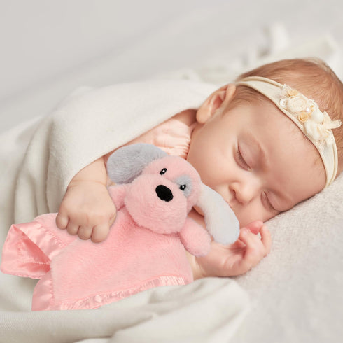 Puppy Baby Security Blanket for Toddler Infant Newborn Boys & Girls, Soft Lovey Stuffed Animal with Plush Fabric, Pink