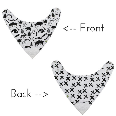 Pickle & Olive Reversible Baby Teething Bibs, Attached Heart Shaped Teether, Monochrome, Set of 2
