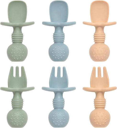 Baby Spoons and Forks Feeding Set, 6 Pack Silicone First Stage Toddler Utensils