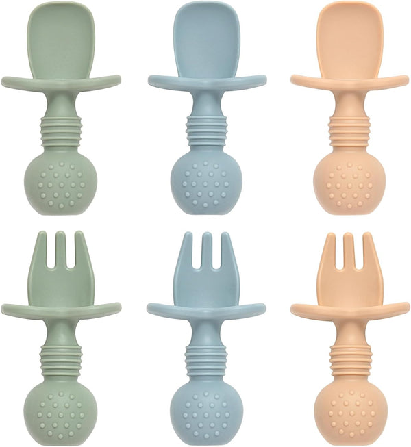 Baby Spoons and Forks Feeding Set, 6 Pack Silicone First Stage Toddler Utensils